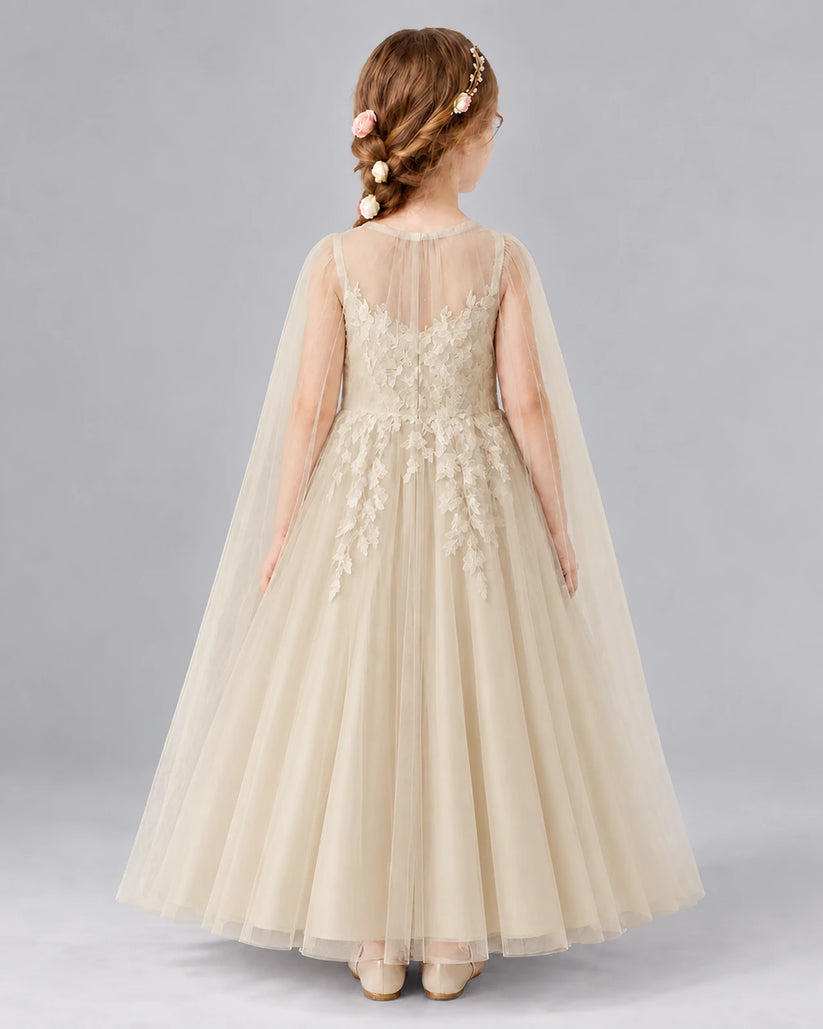 Champagne A-line Flower Girl Dresses Back