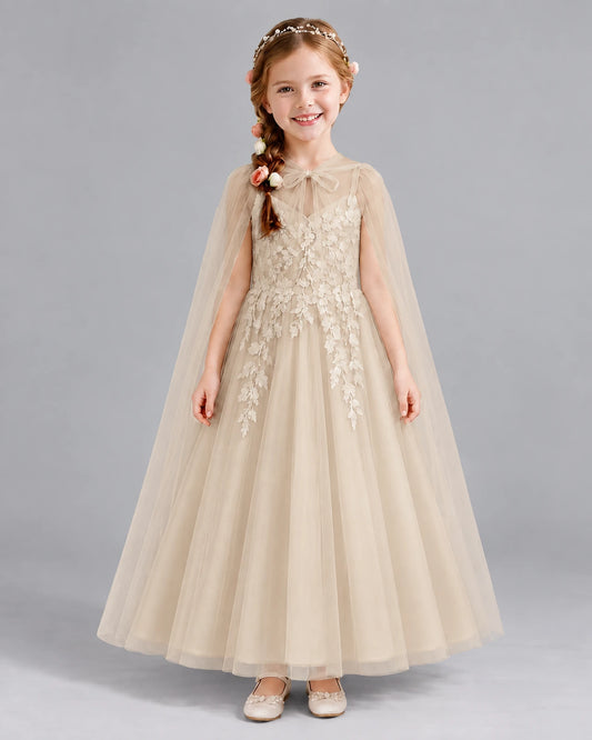 Champagne A-line Flower Girl Dresses Front