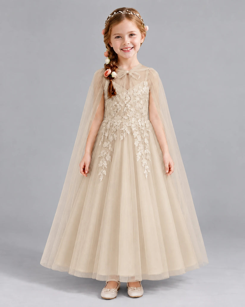 Champagne A-line Flower Girl Dresses Front