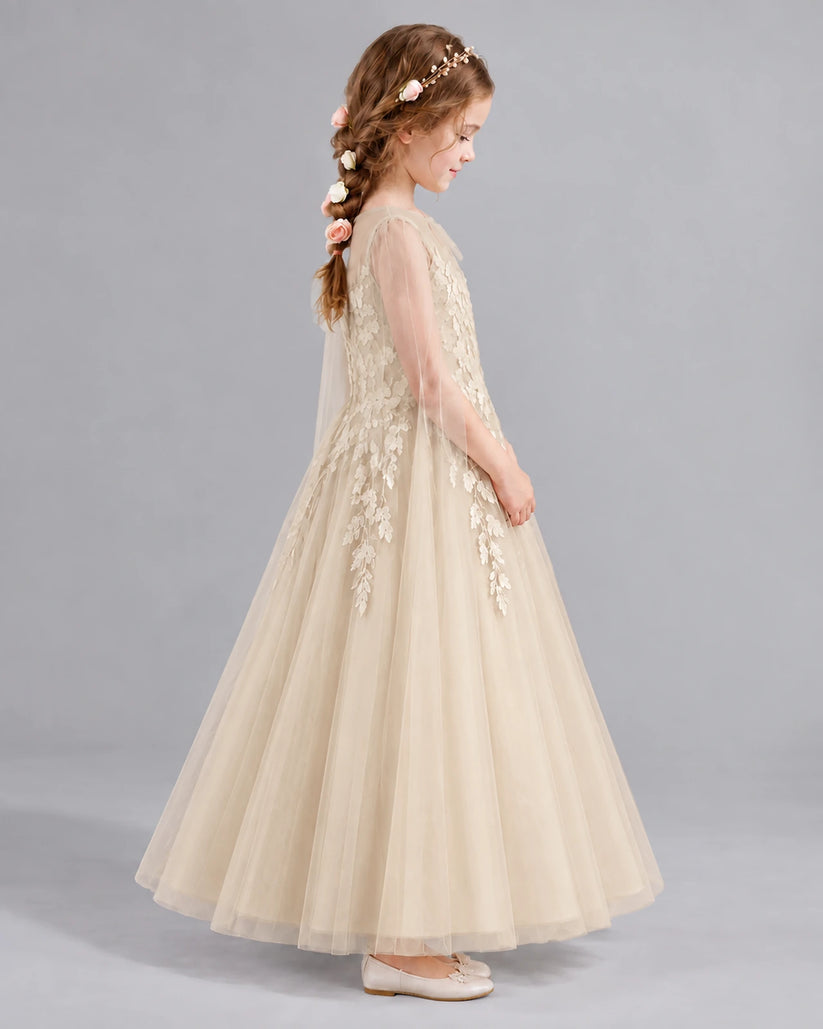 Champagne A-line Flower Girl Dresses Side