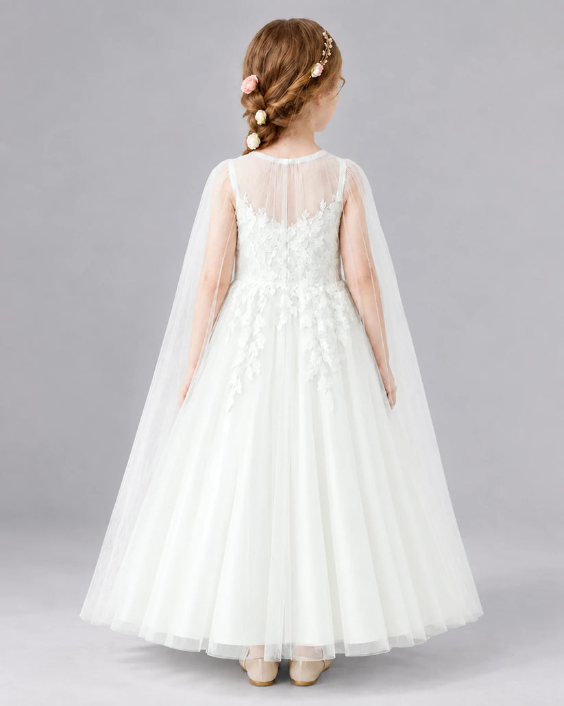 Ivory A-line Flower Girl Dresses Back