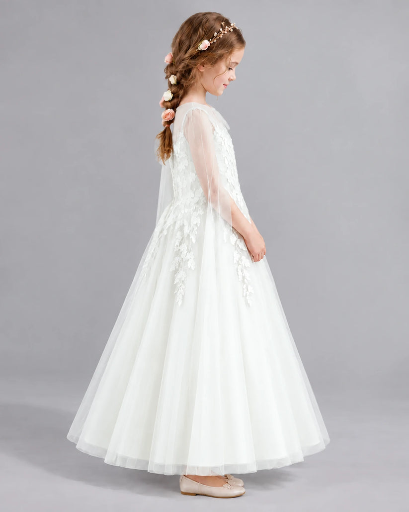 Ivory A-line Flower Girl Dresses Side