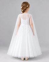 White A-line Flower Girl Dresses Back