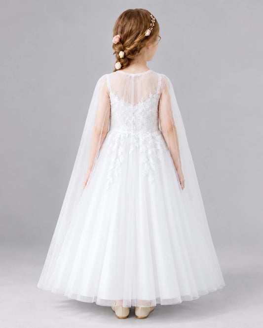 White A-line Flower Girl Dresses Back