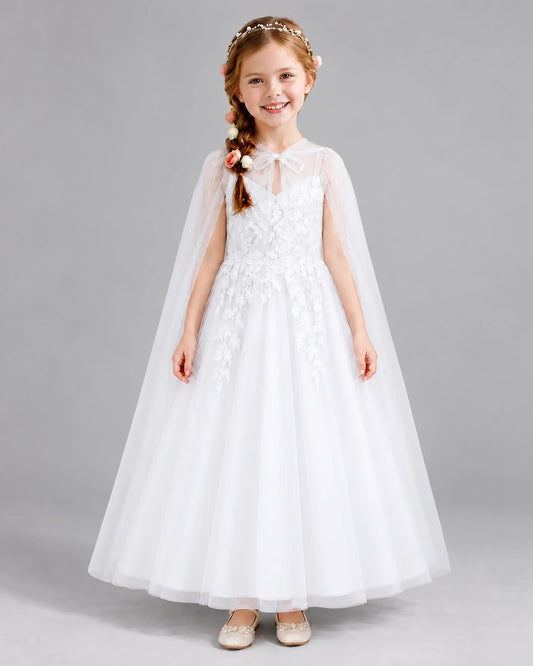 White A-line Flower Girl Dresses Front