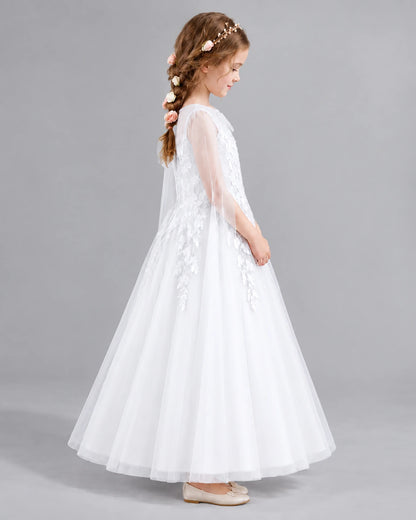 White A-line Flower Girl Dresses Side