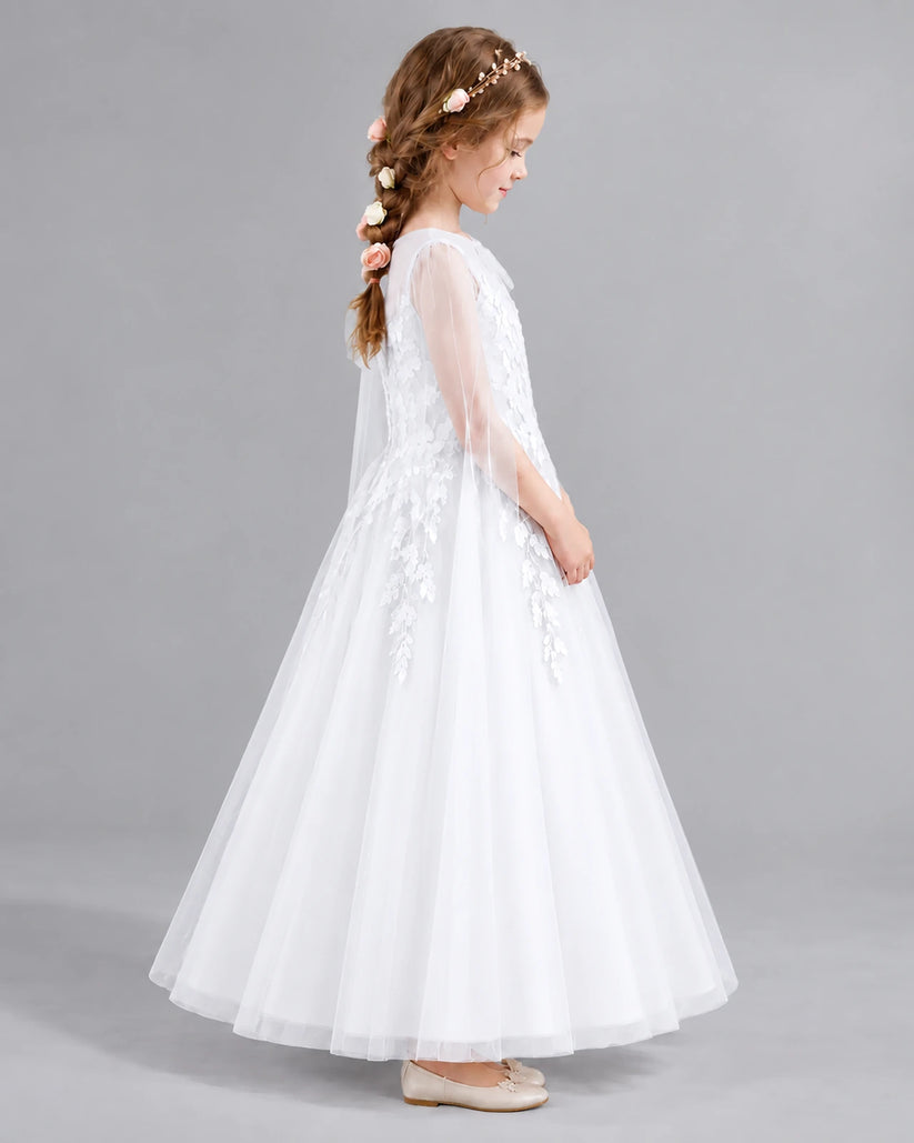 White A-line Flower Girl Dresses Side