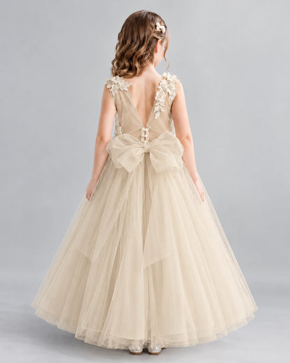 Champagne Ball Gown Flower Girl Dresses Back