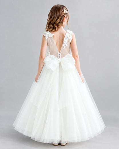 Ivory Ball Gown Flower Girl Dresses Back