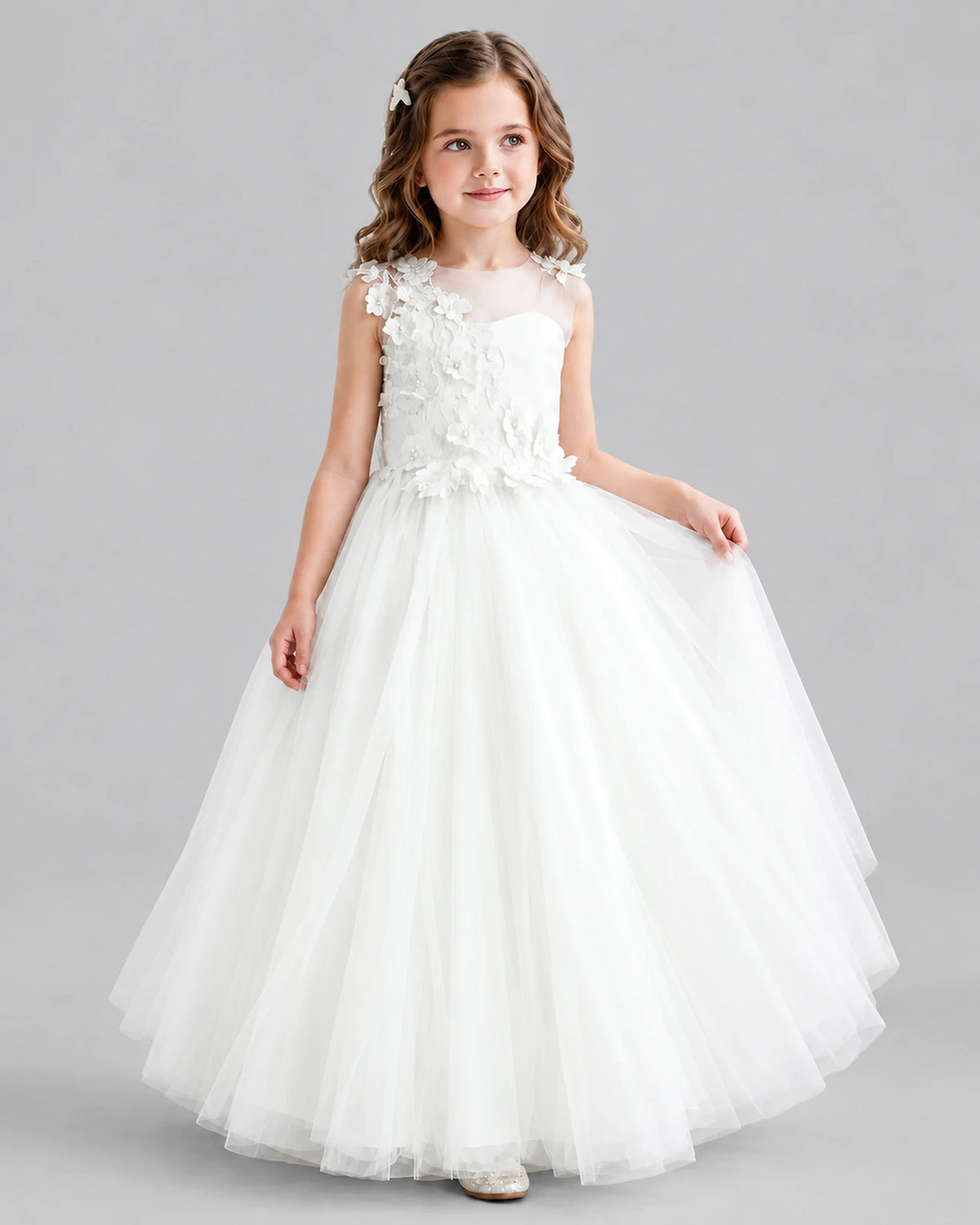 Ivory Ball Gown Flower Girl Dresses Front