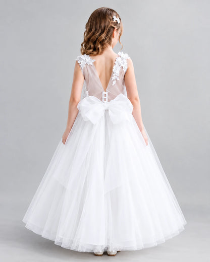 White Ball Gown Flower Girl Dresses Back