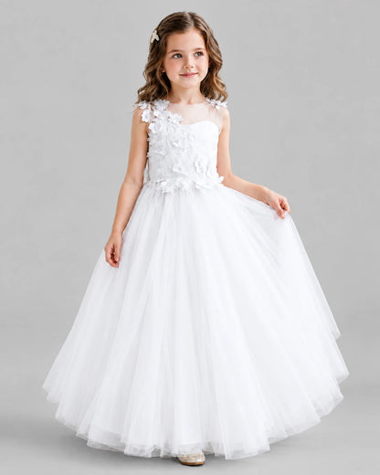 White Ball Gown Flower Girl Dresses Front