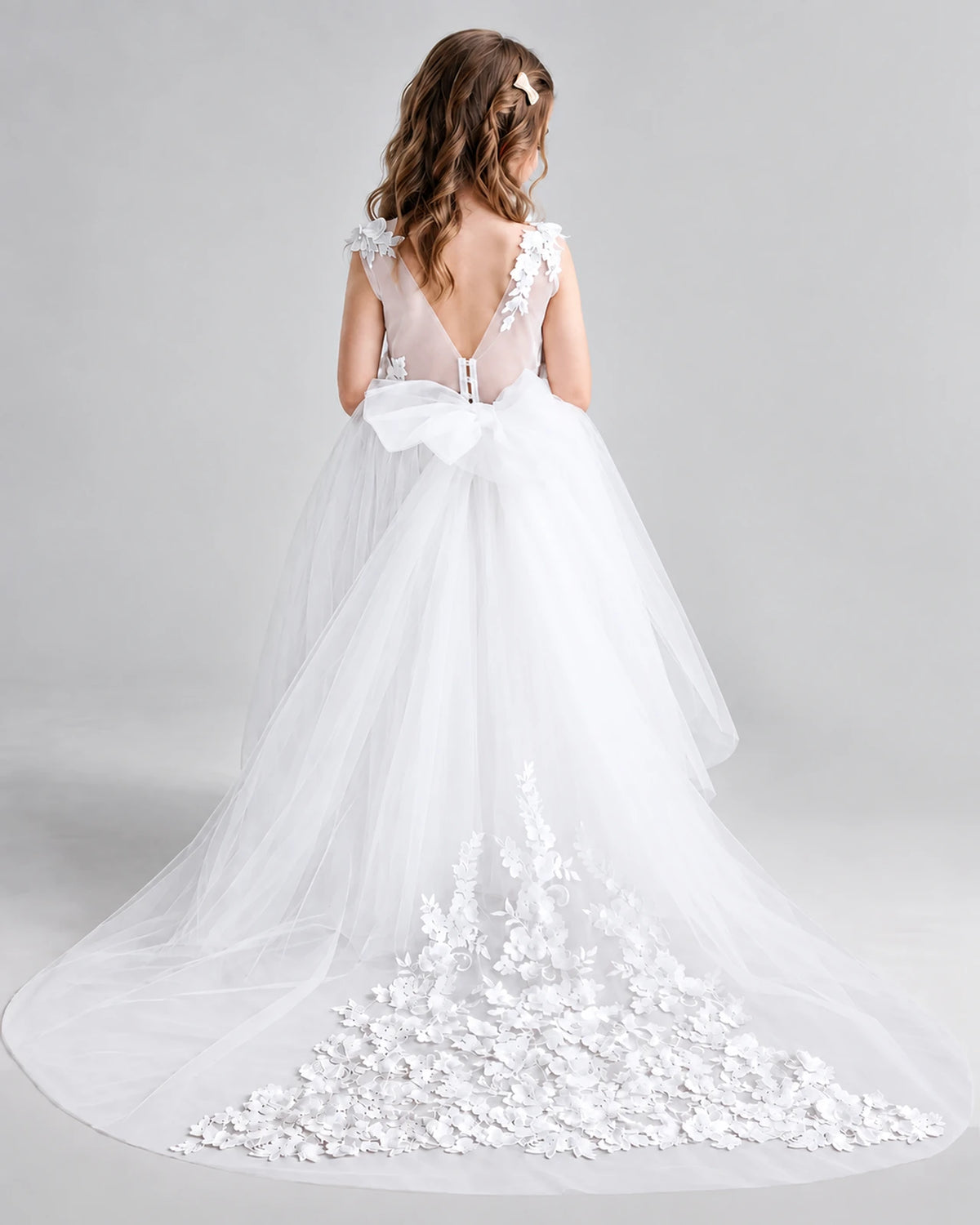White Ball Gown Flower Girl Dresses Pose