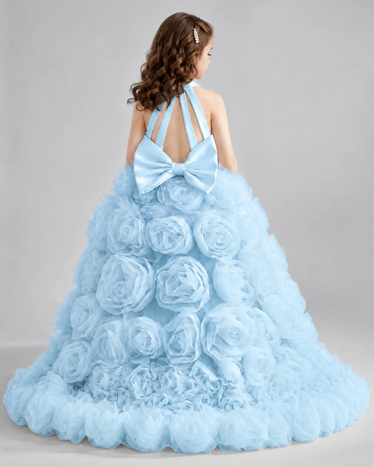 Baby Blue Ball Gown Girls Pageant Dresses Back