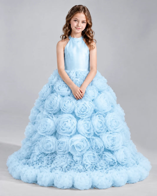 Baby Blue Ball Gown Girls Pageant Dresses Front