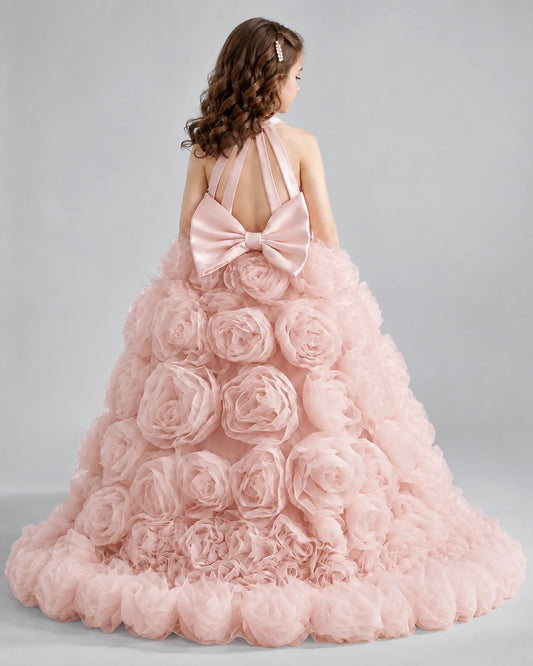 Blush Pink Ball Gown Girls Pageant Dresses Back