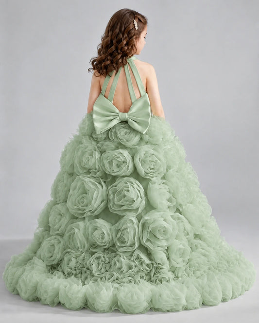 Sage Green Ball Gown Girls Pageant Dresses Back