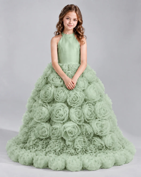 Sage Green Ball Gown Girls Pageant Dresses Front