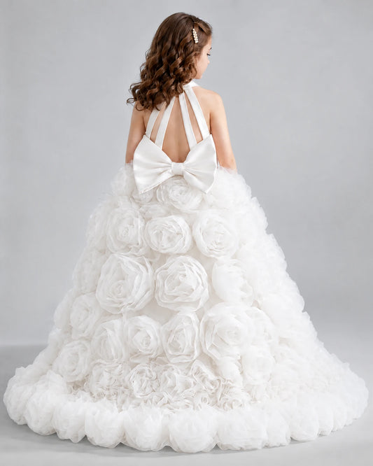 Ivory Ball Gown Girls Pageant Dresses Back