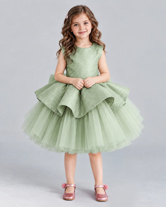 Sage Green Ball Gown Girls Formal Dresses Front