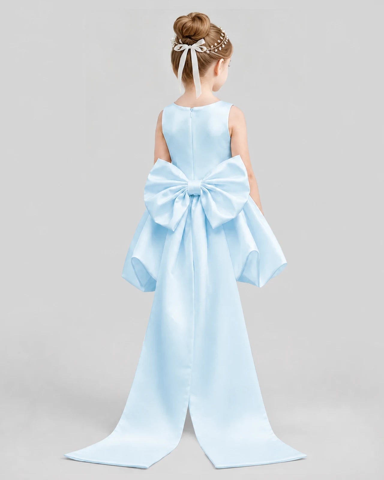 Baby Blue Flared Girls Formal Dresses Back