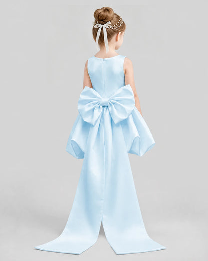 Baby Blue Flared Girls Formal Dresses Back