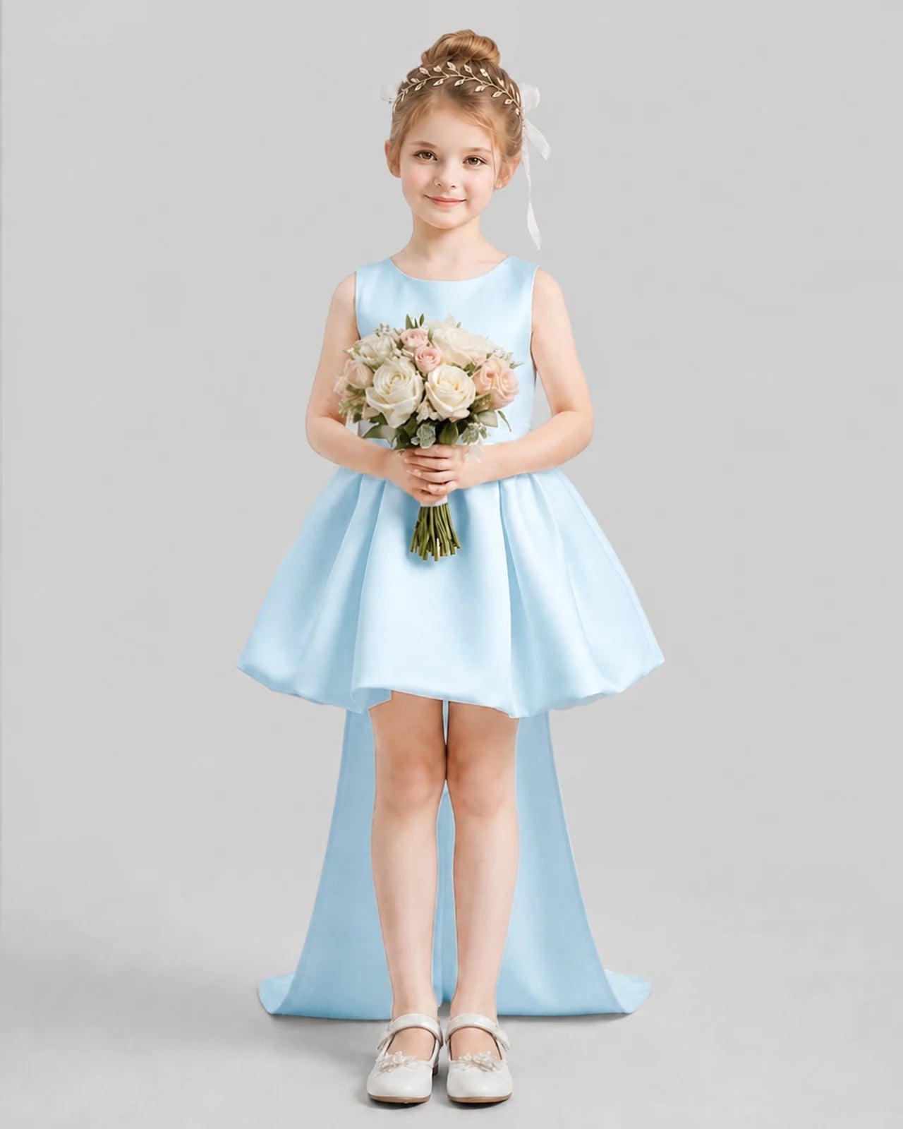 Baby Blue Flared Girls Formal Dresses Pose