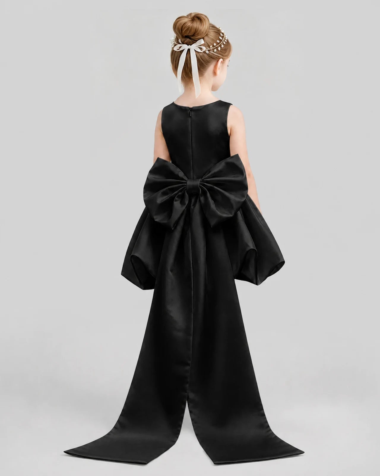 Black Flared Girls Formal Dresses Back