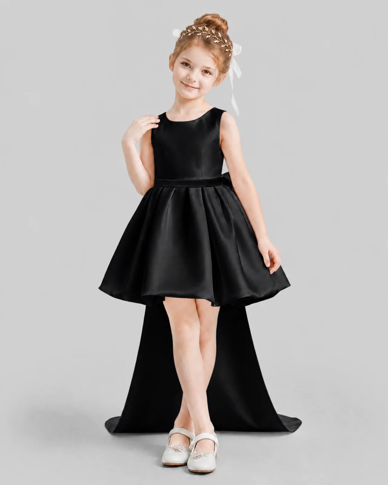 Black Flared Girls Formal Dresses Front