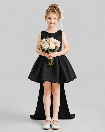 Black Flared Girls Formal Dresses Pose