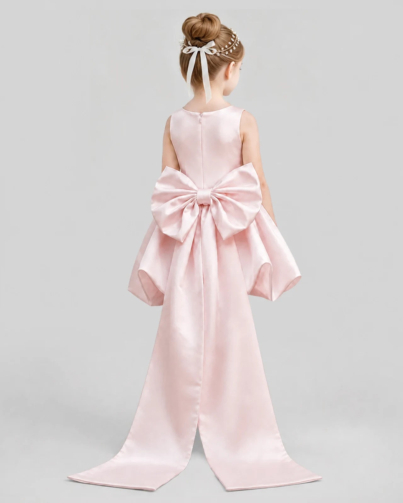 Blush Pink Flared Girls Formal Dresses Back