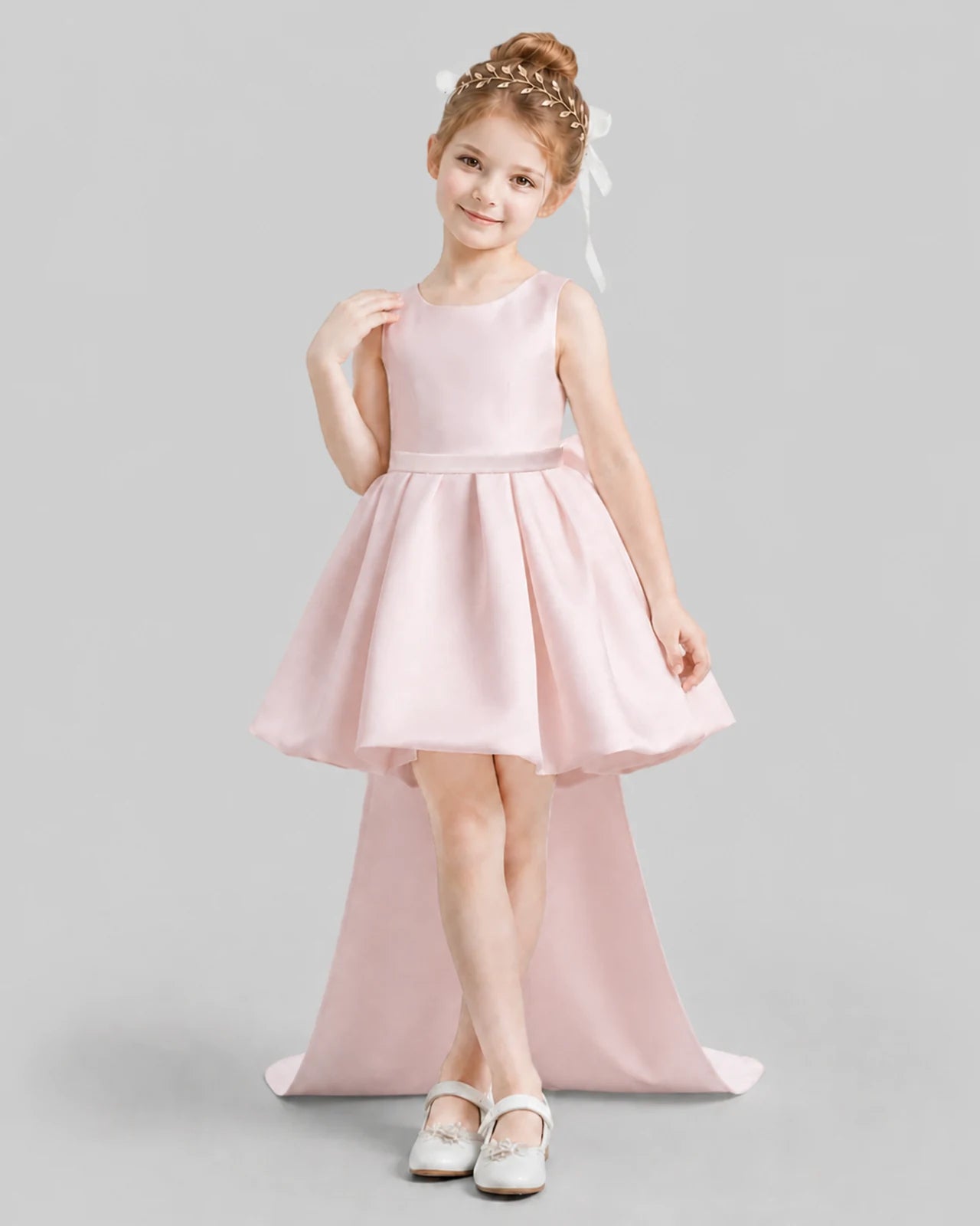 Blush Pink Flared Girls Formal Dresses Front