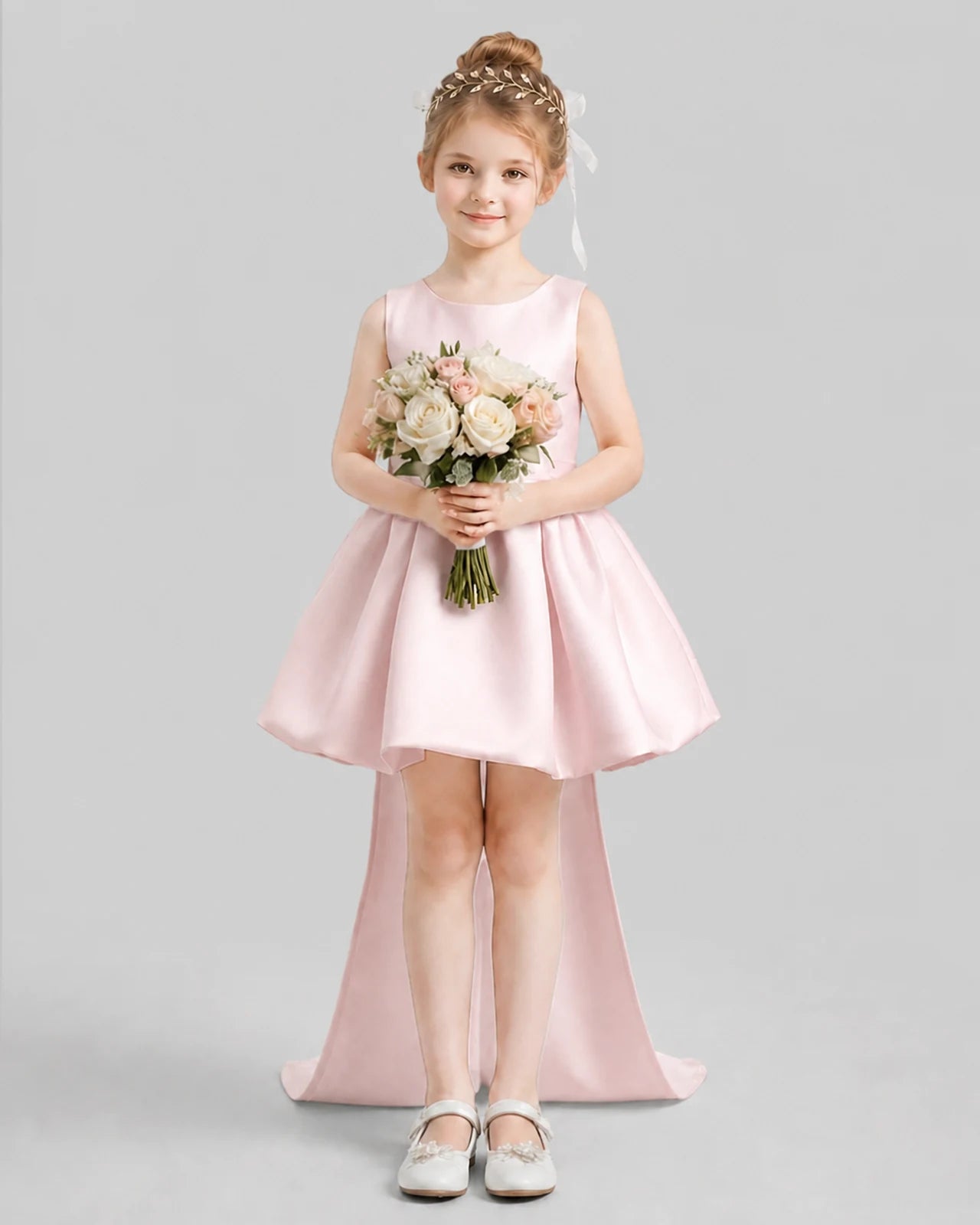 Blush Pink Flared Girls Formal Dresses Pose