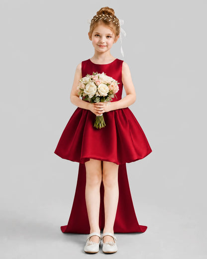 Burgundy Flared Girls Formal Dresses Pose