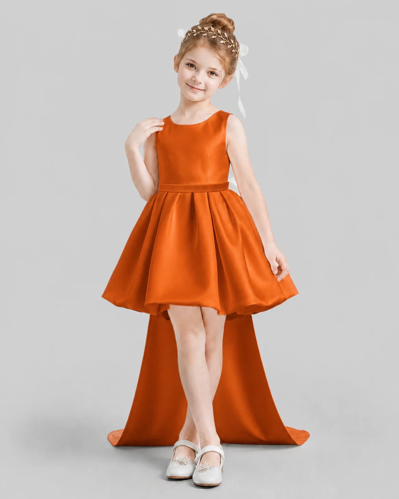 Burnt Orange Flared Girls Formal Dresses Front