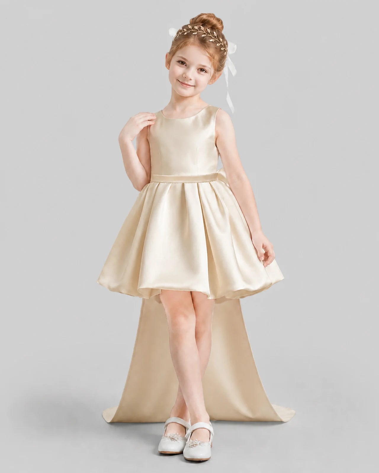 Champagne Flared Girls Formal Dresses Front
