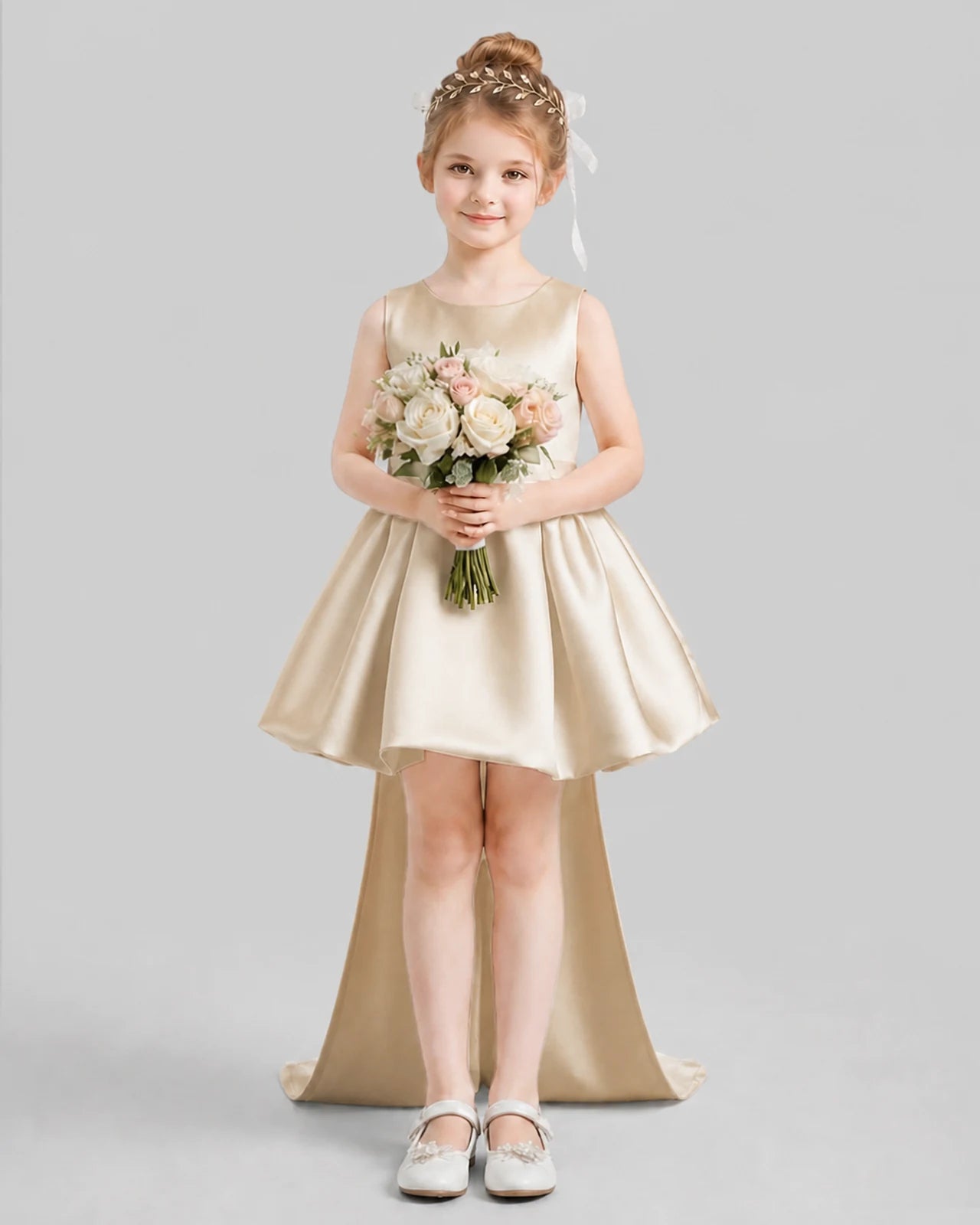 Champagne Flared Girls Formal Dresses Pose