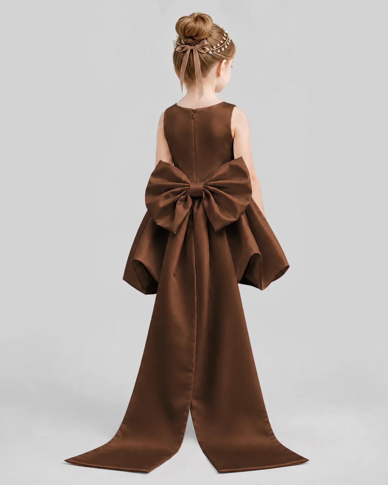 Chocolate Flared Girls Formal Dresses Back