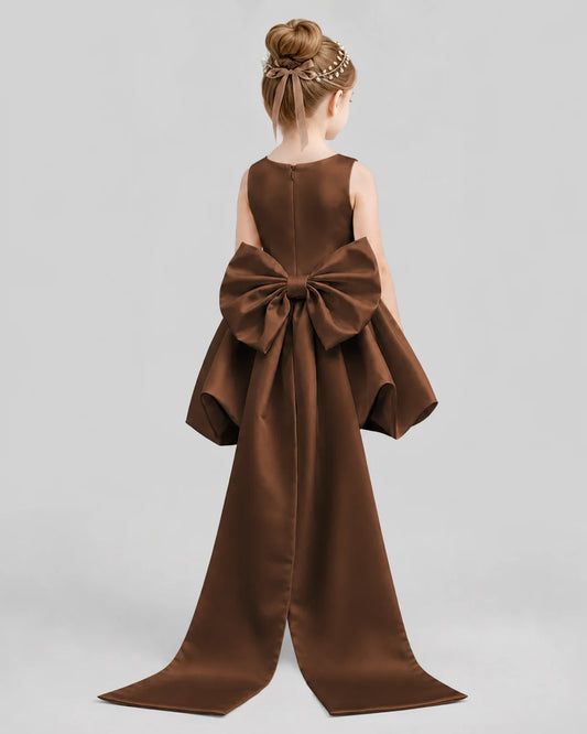 Chocolate Flared Girls Formal Dresses Back