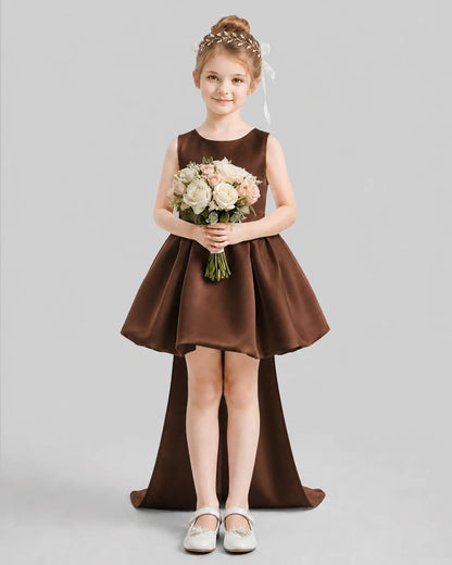 Chocolate Flared Girls Formal Dresses Pose