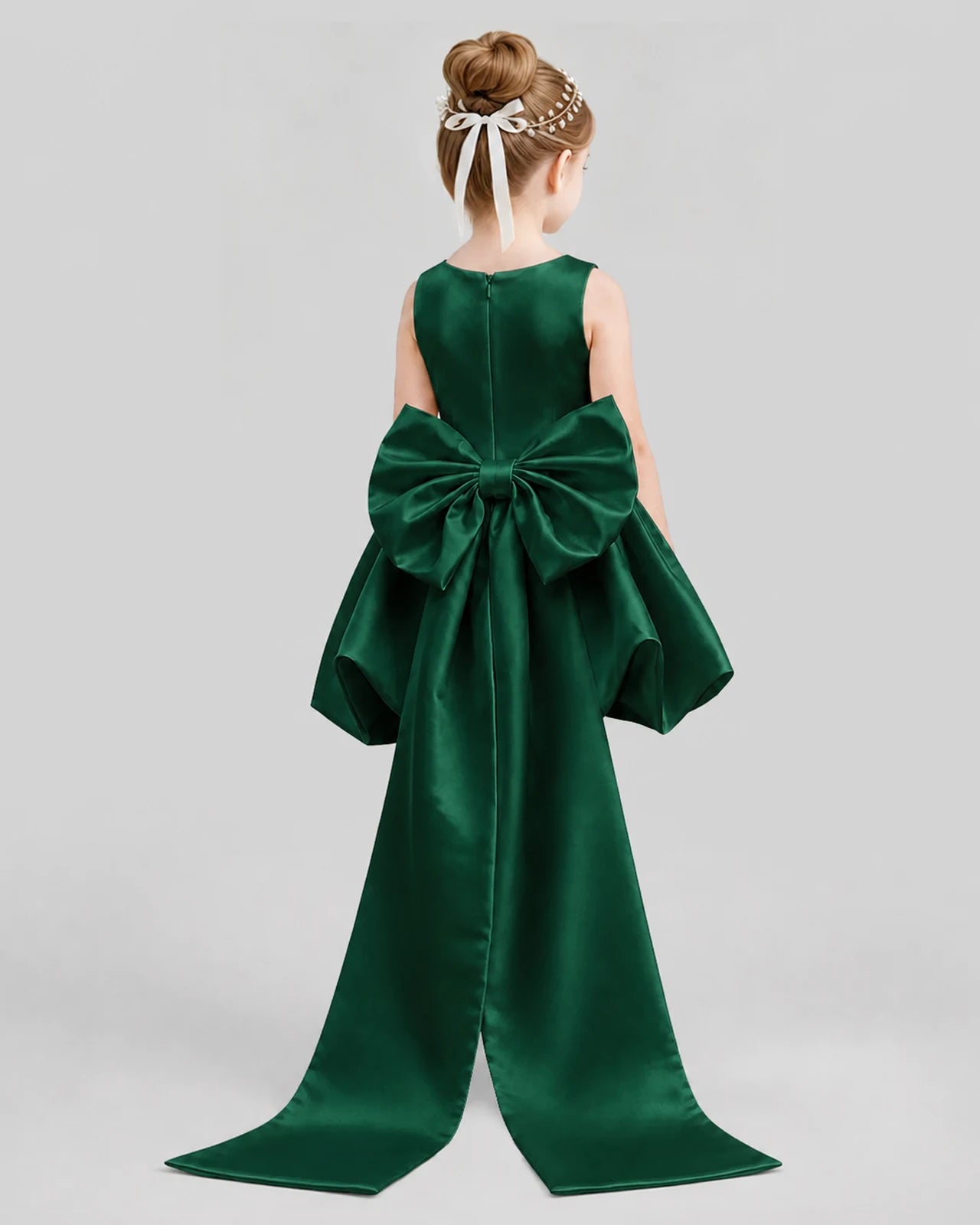 Dark Green Flared Girls Formal Dresses Back