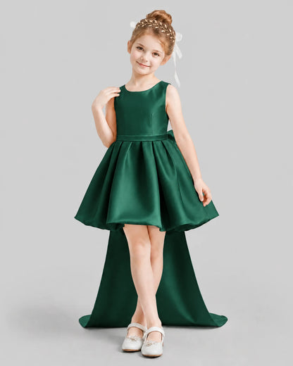 Dark Green Flared Girls Formal Dresses Front