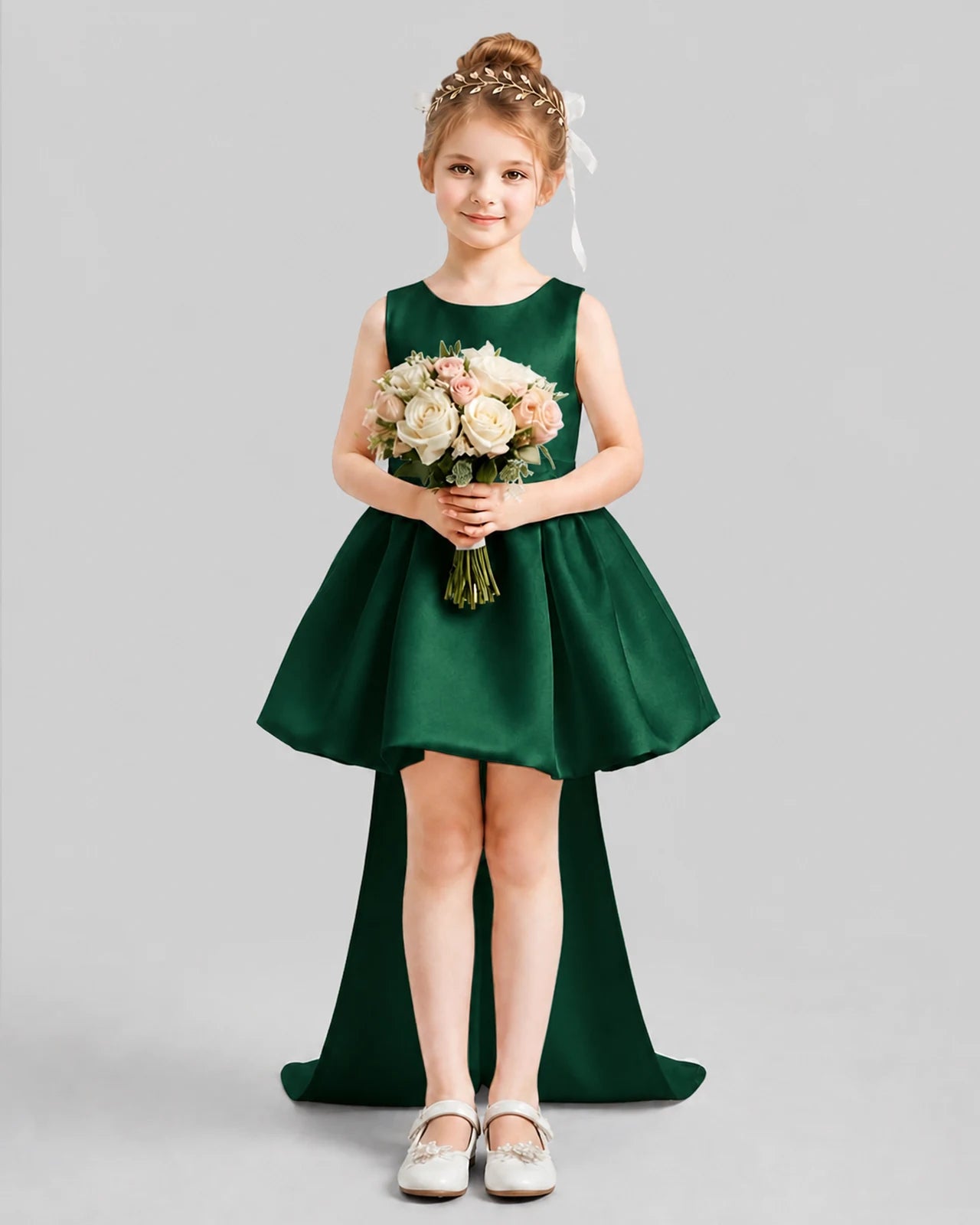 Dark Green Flared Girls Formal Dresses Pose