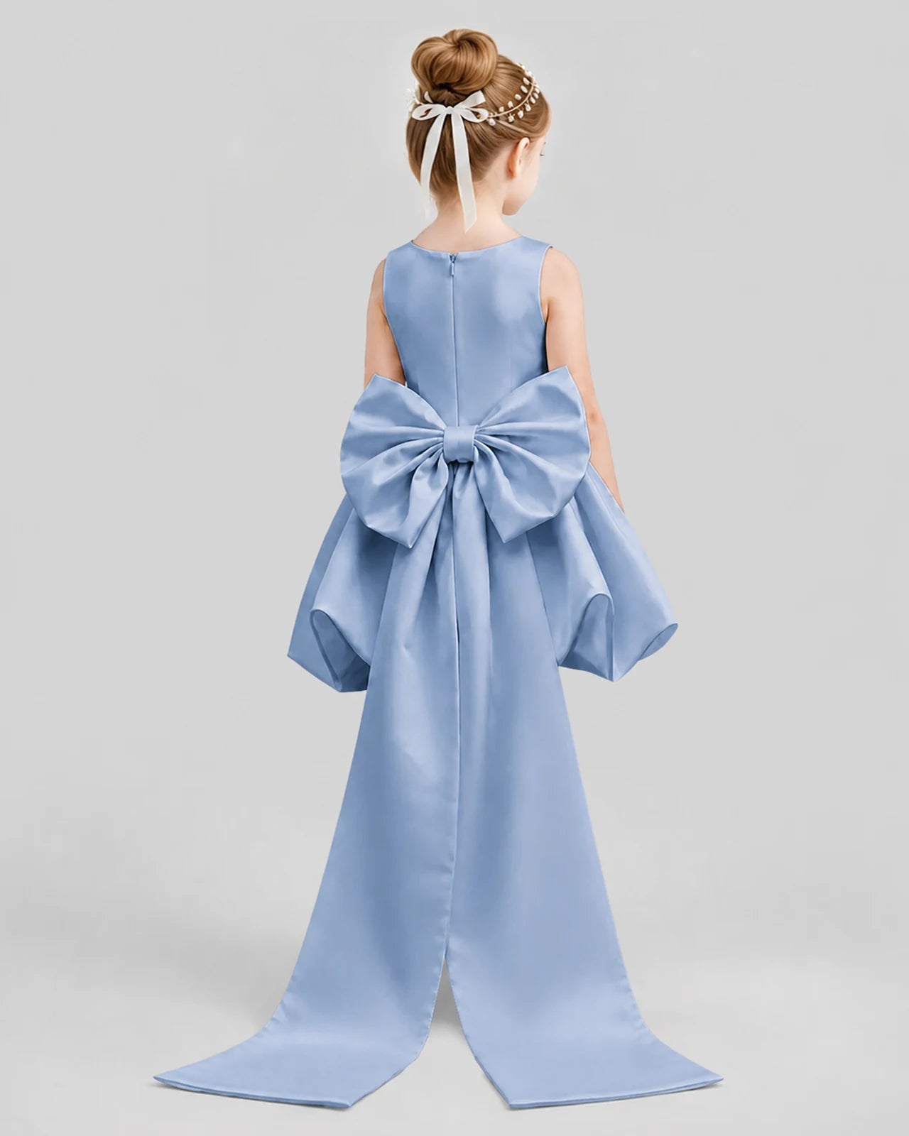 Dusty Blue Flared Girls Formal Dresses Back