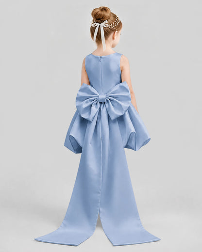 Dusty Blue Flared Girls Formal Dresses Back