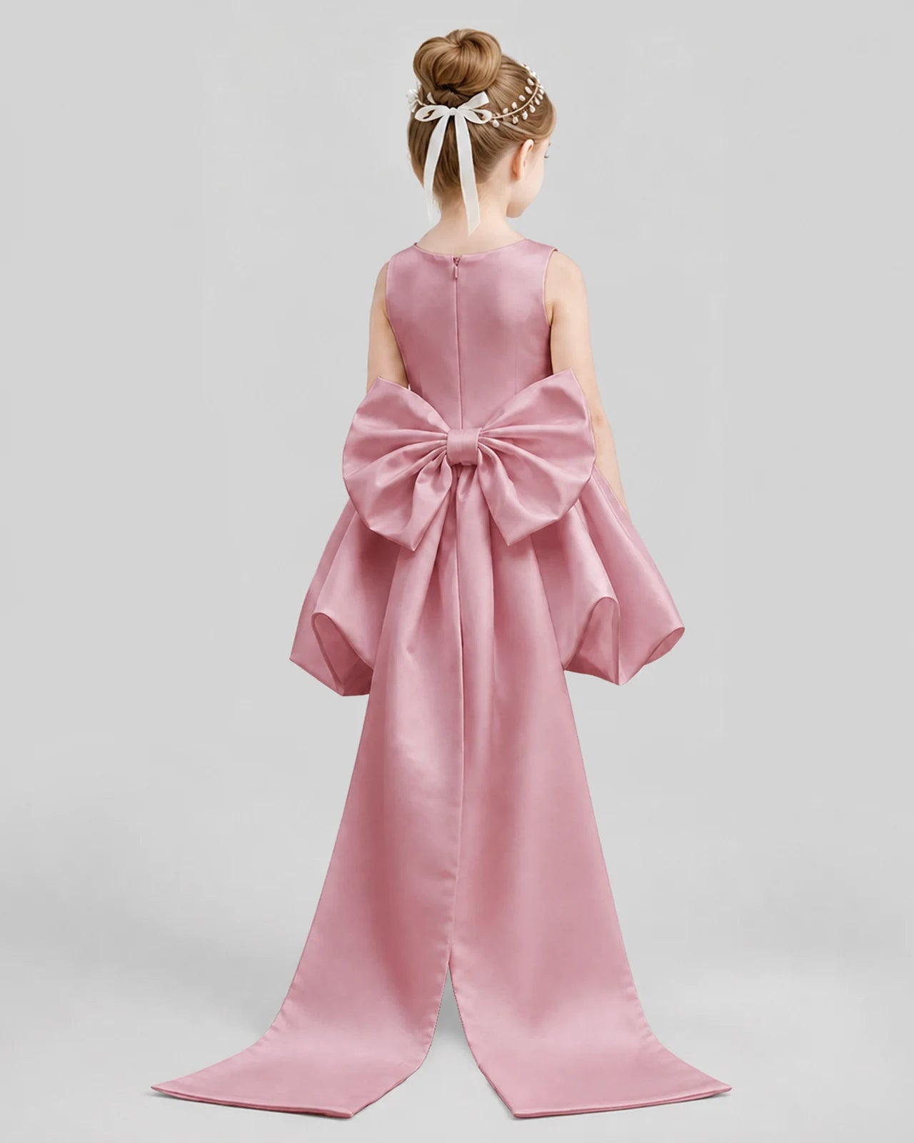 Dusty Rose Flared Girls Formal Dresses Back
