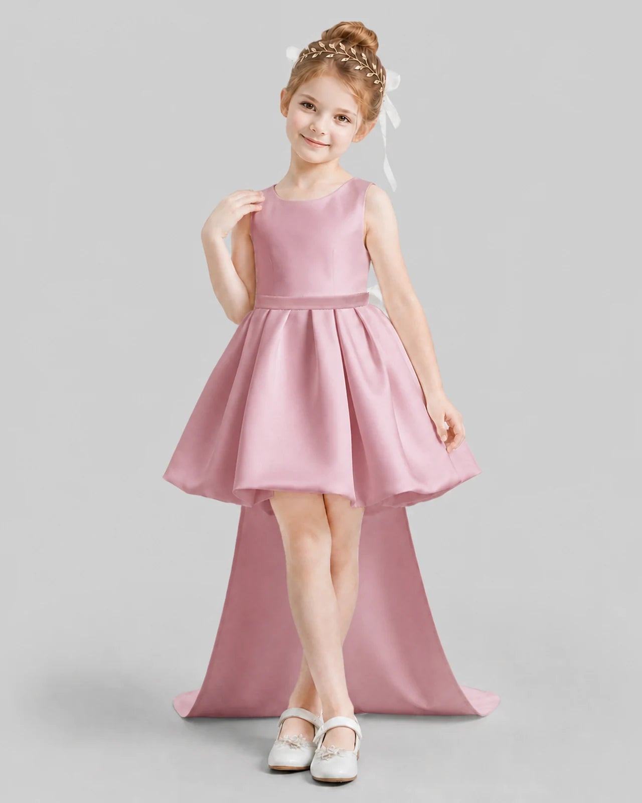 Dusty Rose Flared Girls Formal Dresses Front