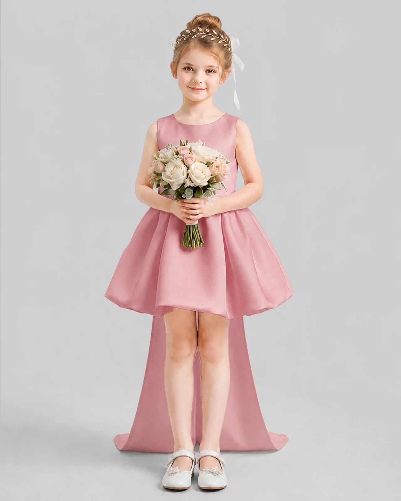 Dusty Rose Flared Girls Formal Dresses Pose