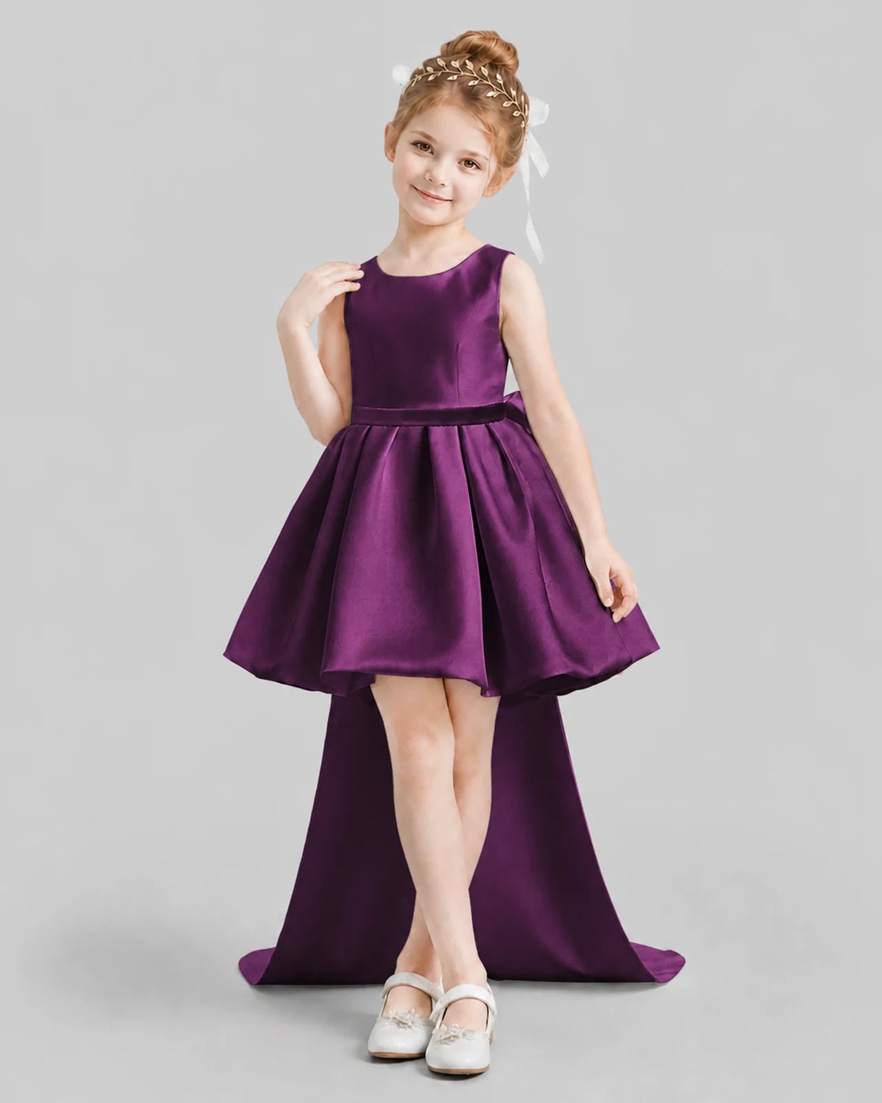 Grape Flared Girls Formal Dresses Front