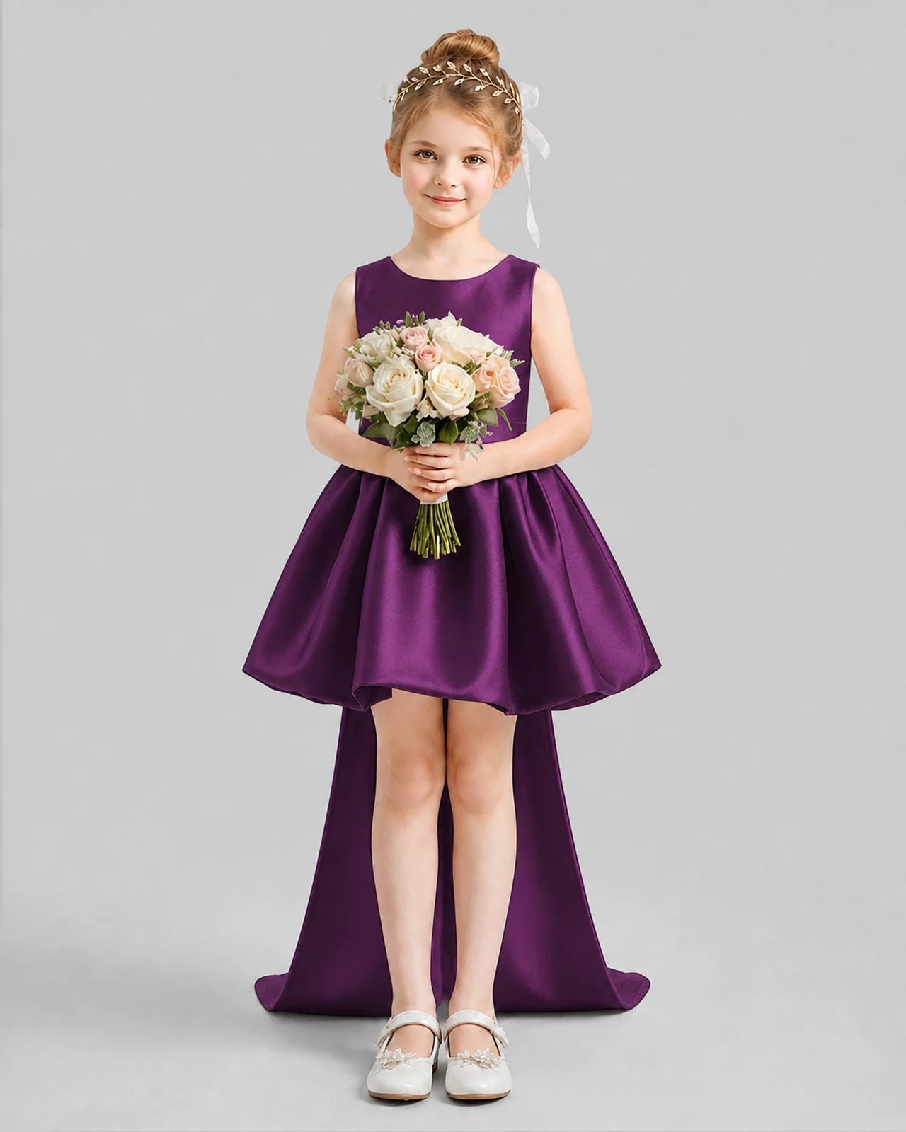 Grape Flared Girls Formal Dresses Pose